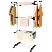 Herzberg HG-8034BW : Porte-vêtements mobile - plastique noir avec tubes blancs