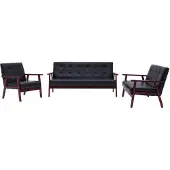 vidaXL Ensemble de canapés 3 pcs noir similicuir