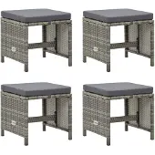 vidaXL Tabouret de jardin 4 pièces avec coussin d'assise Poly rotin gris