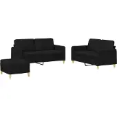 vidaXL Ensemble de canapés 3 pièces avec coussins Tissu noir