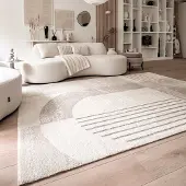 FRAAI Tapis à poils longs | Serene Shapes Crème | 160x230cm | Crème | Rectangulaire | Tapis