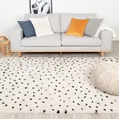 FRAAI Tapis à poils longs | Grand Dots Crème/Noir | 160x230cm | Crème | Rectangulaire | Tapis