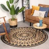 FRAAI Tapis rond en jute | Henna Ayda Naturel | Ø 120cm | Noir | Rond | Tapis