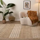 FRAAI Tapis lavable - Dunya Geo Beige/Blanc | 200x290 cm | Rectangulaire | Pile courte