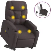 vidaXL Fauteuil de massage avec releveur Tissu marron foncé