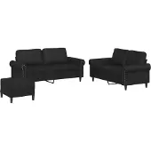 vidaXL Ensemble de canapés 3 pièces avec coussins Noir Similicuir