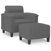 vidaXL Fauteuil avec pouf gris foncé 60 cm Tissu microfibre
