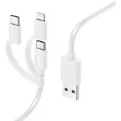 Hama Câble de charge multiple 3en1, USB-A - Micro-USB, USB-C et Lightning, 1,0 m, blanc