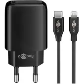 Goobay 58401 Kit de charge PD Lightning/USB-C (20 W), noir, 1 m - Adaptateur secteur USB-C 20 W y compris câble USB-C vers Lightning pour par ex. iPhone 12
