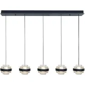 Highlight Suspension Dynasty 5 lumières droites noires avec verre transparent