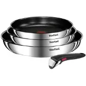 Tefal Ingenio Lot De 4 Pieces, Poeles 22/24/28 Cm + Poignée Amovible, Acier Inoxydable, Revetement Antiadhésif, Emotion L897s4