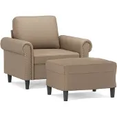 vidaXL Fauteuil avec pouf cappuccino brun 60 cm simili-cuir