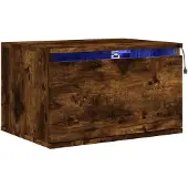 vidaXL Table de chevet murale avec lumières LED chêne fumé