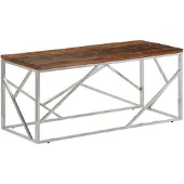 vidaXL Table basse argentée acier inoxydable et bois massif