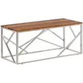 vidaXL Table basse argentée Acier inoxydable et bois massif d'acacia