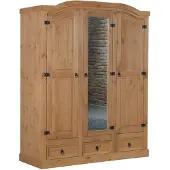 Ebuy24 New Mexico Armoire 3 portes avec une porte miroir, 2 portes lambrissées et 3 tiroirs délavés, cirés.