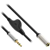 InLine 99253B Câble audio Slim jack 3,5mm ST / BU, avec réglage du volume, 0,25m