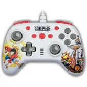 Konix Manette de jeu - Nintendo Switch, Switch 2 et PC - One Piece - Filaire - Blanche - Fonction vibration - Câble de 3 m - Luffy -