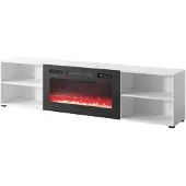 CARUNO Meuble TV blanc avec cheminée noire 200x33x50,5 cm