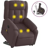 vidaXL Fauteuil de massage avec releveur Tissu marron foncé