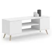 KOBI Armoire TV Focus, Table TV avec 2 portes, Lowboard dans la taille : 155 x 50 x 40 cm, armoire TV dans la couleur : blanc
