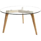 Home Deco Factory Table Basse - - Ronde - En Verre et Bois - Marron et Transparent