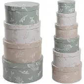 DKD Home Decor Set de boîtes de rangement empilables Beige Brown Green Cardboard (37,5 x 37,5 x 18 cm)