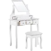 Beliani Coiffeuse blanche 5 tiroirs avec miroir et tabouret RAYON