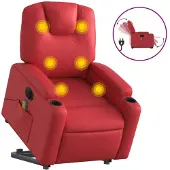 vidaXL Fauteuil de massage avec releveur électrique rouge similicuir
