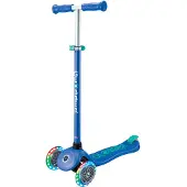 Globber PRIMO PLUS LIGHTS - Trottinette enfant, 120/80 mm, ABEC 9, 3 roues, hauteur réglable, roues lumineuses LED, bleu