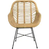 Beliani Fauteuil en rotin beige, osier naturel, pieds en métal noir, salon, jardin, salle à manger