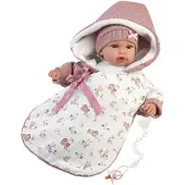 Llorens Poupée bébé pleurant rose avec sac de couchage et son 36 cm