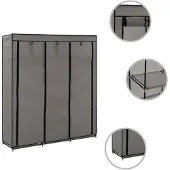 The Living Store Armoire avec compartiments et tringles Gris 150x45x175cm Tissu