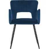 Beliani Lot de 2 chaises en velours bleu foncé avec accoudoirs en forme dossier matelassé pieds en métal noir