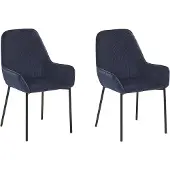 Beliani Lot de 2 chaises de salle à manger en velours côtelé bleu, pieds en métal noir, style glamour