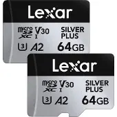 Lexar Carte microSDXC Silver Plus UHS-1 64Go R205/W100 V30 - Pack de 2