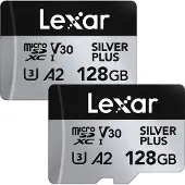 Lexar Carte microSDXC Silver Plus UHS-1 128Go R205/W150 V30 - Pack de 2