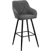 Beliani Lot de 2 tabourets de bar tissu gris rembourré avec accoudoirs Dossier matelassé Pieds en métal noir