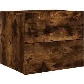 vidaXL Table de chevet murale avec lumières LED chêne fumé
