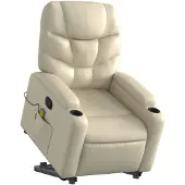 vidaXL Fauteuil de massage avec releveur Crème Similicuir