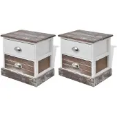 vidaXL Table de chevet 2 pcs Marron et Blanc
