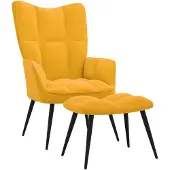 vidaXL Fauteuil relax avec pouf jaune moutarde velours