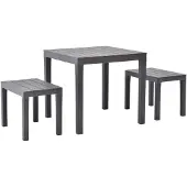 vidaXL Table de jardin "Aderstedt" avec 2 tabourets en plastique marron. Dimensions (L/l/H) 78x78x72 cm