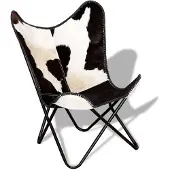 vidaXL Chaise papillon noir et blanc cuir de vache