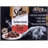 Sheba - Sélection en sauce Saveurs juteuses morceaux avec : poulet et bœuf, poulet, agneau, canard et dinde - 12 x 85g