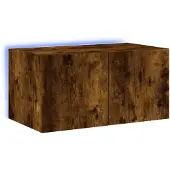 vidaXL Armoire TV murale avec lampes LED chêne fumé 60x35x31 cm