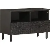 vidaXL Armoire TV noire 70x33x46 cm bois massif mangue