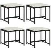 vidaXL Tabourets de jardin avec coussins lot de 4 noir résine tressée