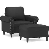 vidaXL Fauteuil avec pouf Noir 60 cm Similicuir