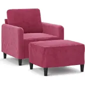 vidaXL Fauteuil avec pouf vin rouge 60 cm velours